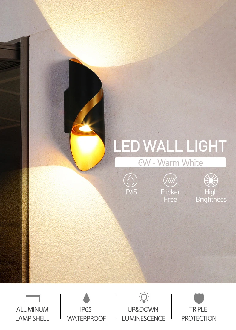 Modern Nordic Spiral Design LED Wall Lamp 6W 3000K Indoor Outdoor Waterproof Sconce Light for Home Decor