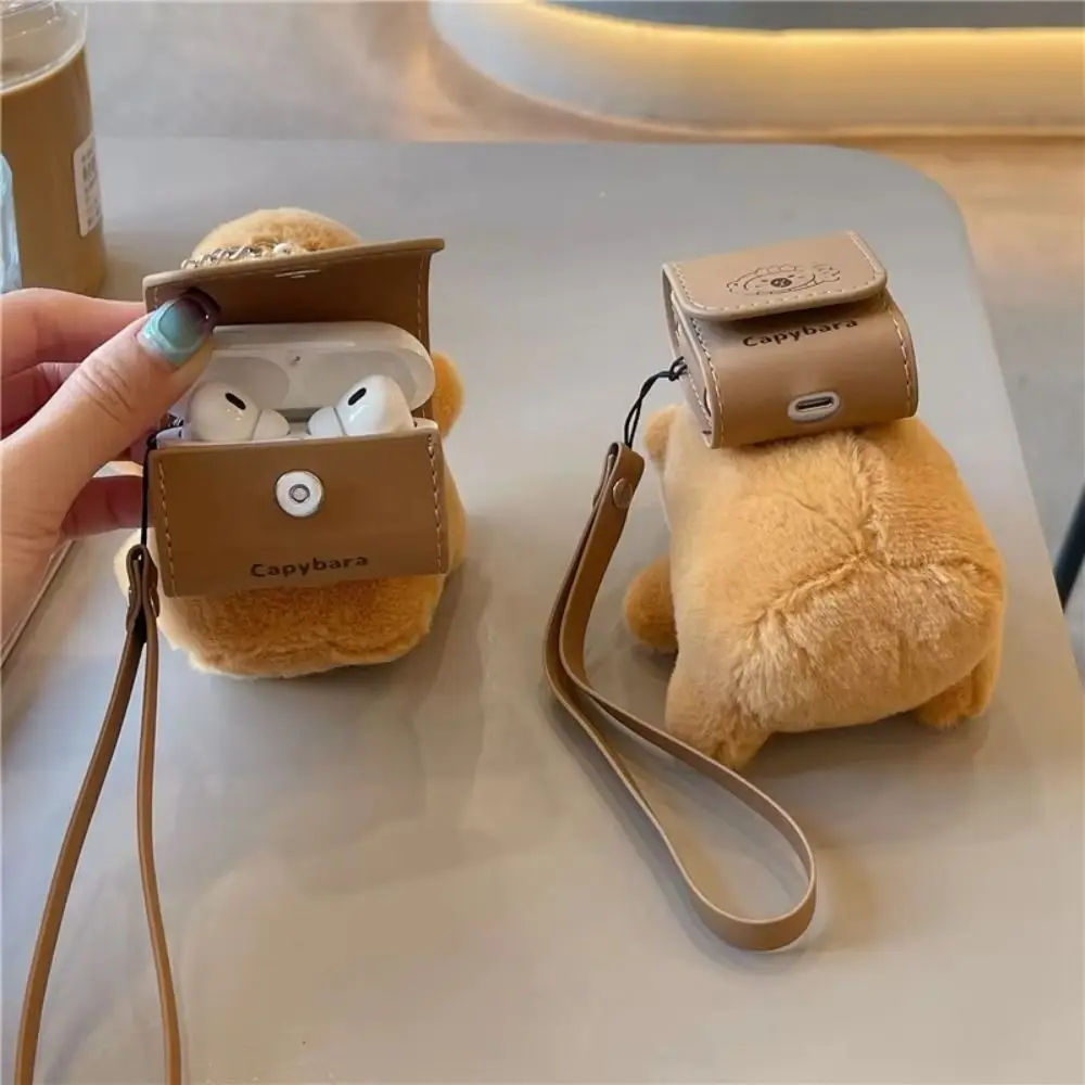 

Cute Capybara Earphone Bag Plush with Lanyard Bluetooth Earbuds Case Cartoon Gift Keychain for Airpods 1/2/3/4/Pro/Pro2 Gift