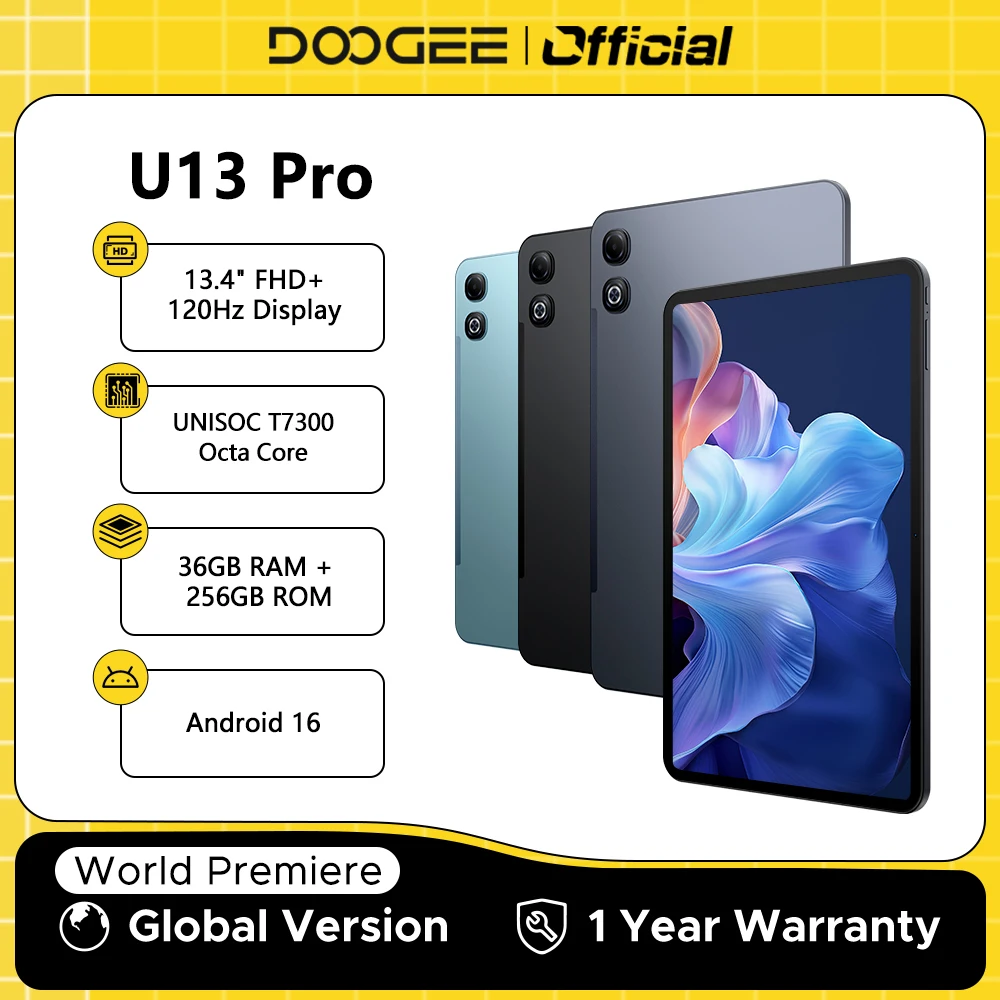 Global Version DOOGEE U13 Pro Tablet PC Android 16 Gemini AI 13'' FHD+ Screen UNISOC T7300 32GB 256GB 11000mAh Battery Smart Pad