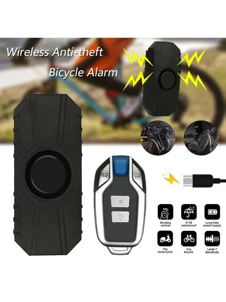 AliExpress NONE Wireless Bicycle Vibration Alarm USB Charge Waterproof Motorcycle Electric Bike Alarm Remote Control Anti Lost Security Sensor