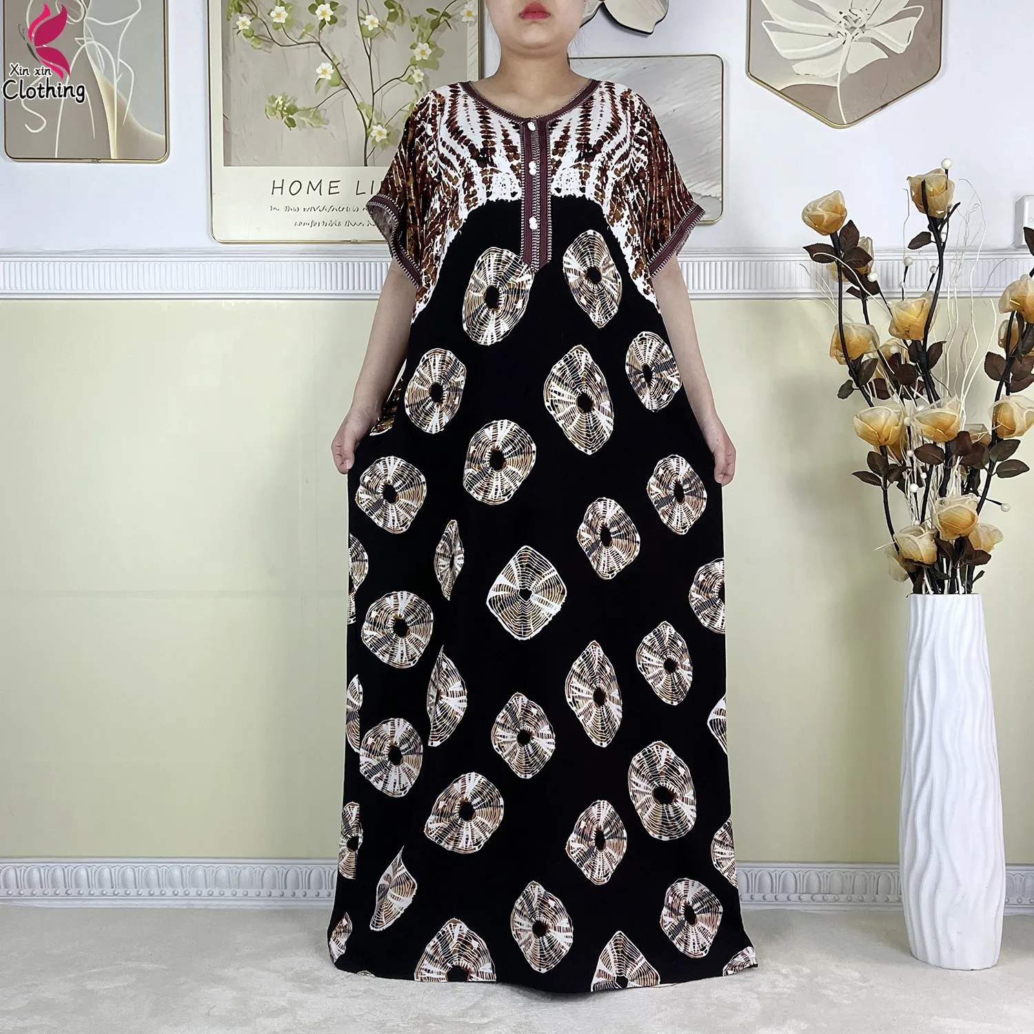 Nouvelle Robe de soirée musulmane pour femmes, ample, Dshiki, Maxi, été, manches courtes, imprimé Floral, Abaya africaine avec écharpe, 2025