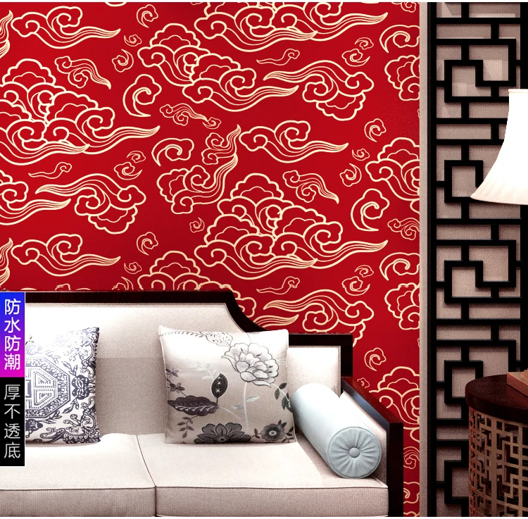 

New Chinese Style Wallpaper Peel and Stick Aluminum Foil Bottom Classical Dining Room Auspicious Cloud TV Background Wall Paper