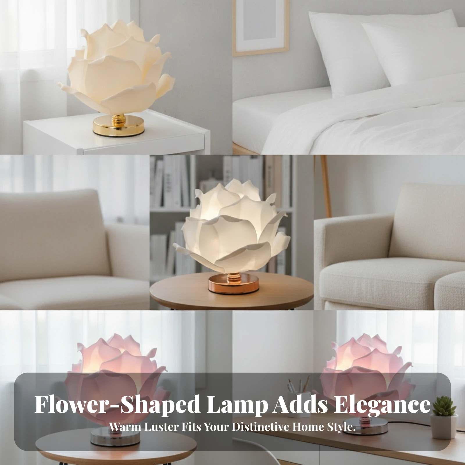 Flower Table Lamp with Mirrored Base Decorative Flower Table Lamp Diffused Glow Corded Electric for Bedroom, Vanity