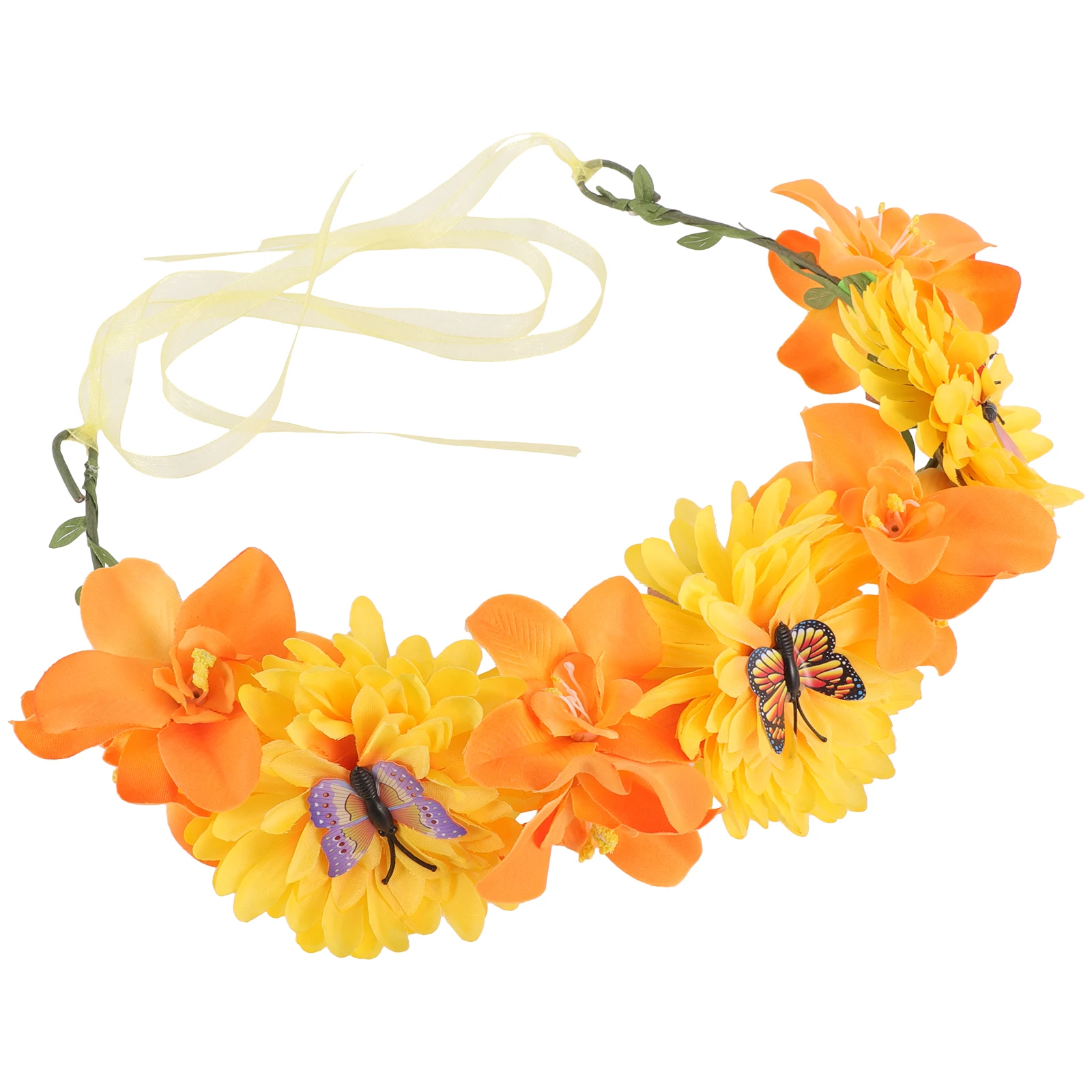 

Butterfly Flower Wreath Headband Bohemia Floral Crown Adjustable Artificial Flower Headdress for Wedding Photography