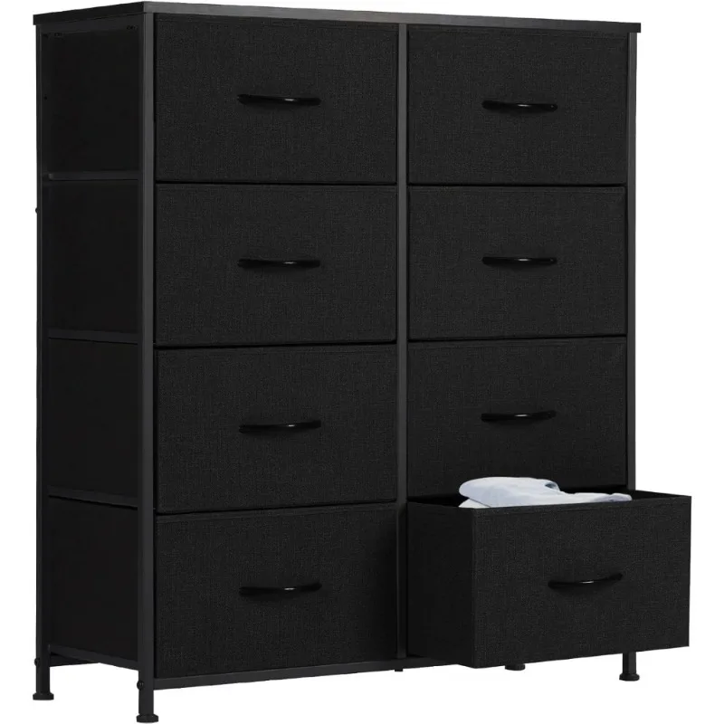 

Fabric Storage Tower with 8 Drawers Dresser Organizer for Bedroom Closet Living Room Nursery Wood Top Steel Frame Chest