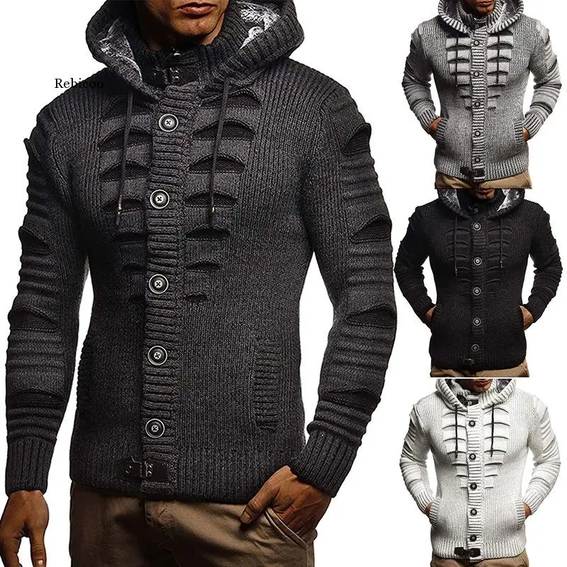 

Autumn Winter Men Hooded Cardigan Sweater Men's Warm Knitting Sweaters Male Casual Slim Fit Turtleneck Jumper Clothes Jacket