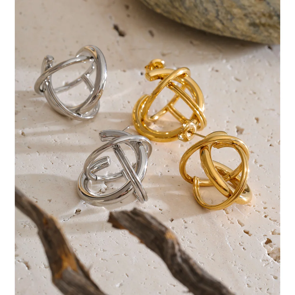 Yhpup Stainless Steel Geometric Hollow Unusual Earrings Gold PVD Plated Hypoallergenic Daily Stylish Unique Temperament Jewelry