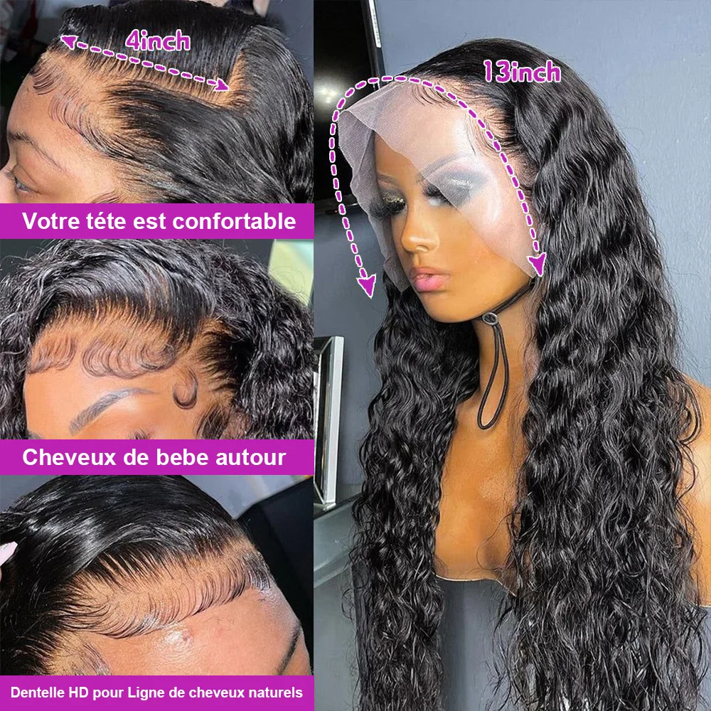 Perruque Brésilienne Bouclée en Dentelle Transparente HD, Cheveux Naturels, Deep Wave, 13x6, 38 Pouces