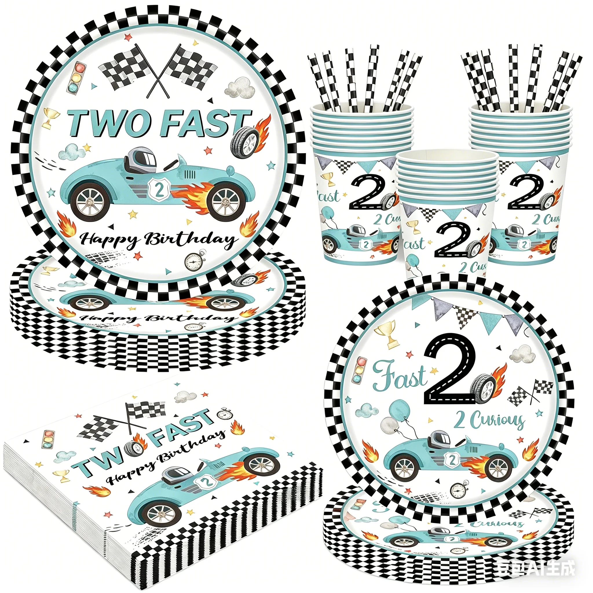 Racing Car Disposable Tableware PLates Cups Napkin Tablecloth Two Fast Birthday Party Decorations