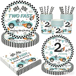 Racing Car Disposable Tableware PLates Cups Napkin Tablecloth Two Fast Birthday Party Decorations