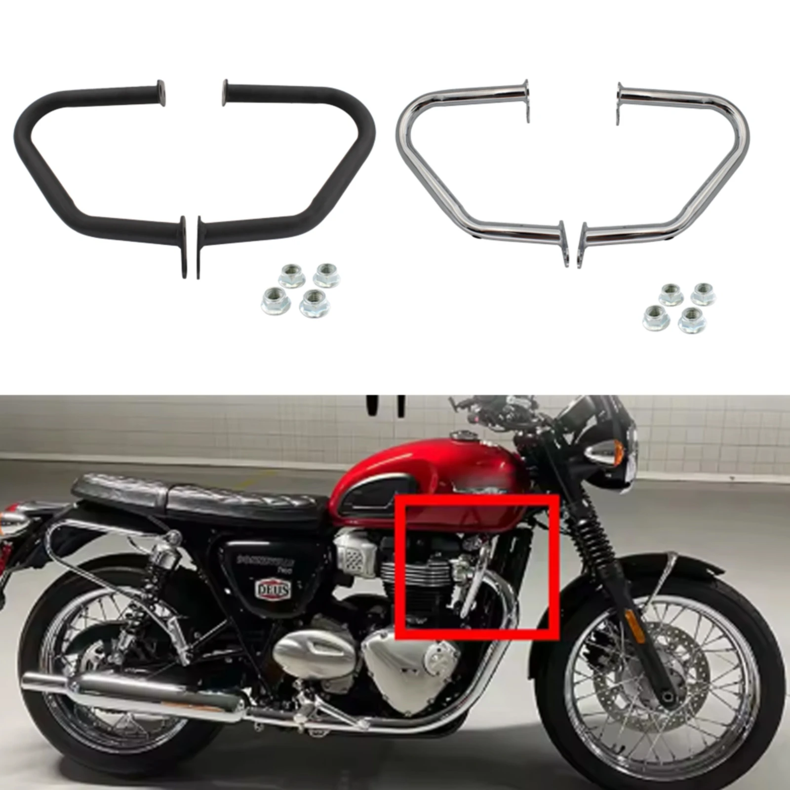 

Защитная дуга двигателя мотоцикла (крэш-бар) для Bonneville T100 T120 Thruxton R Street Twin 2016-2020: бампер-защита для шоссе и боковая защита