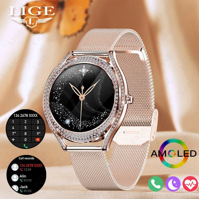 

Fashion Women Smart Watch Sports Heart Rate Monitoring Ladies Bracelet Custom Dial Bluetooth Call Smartwatch For Android iPhone