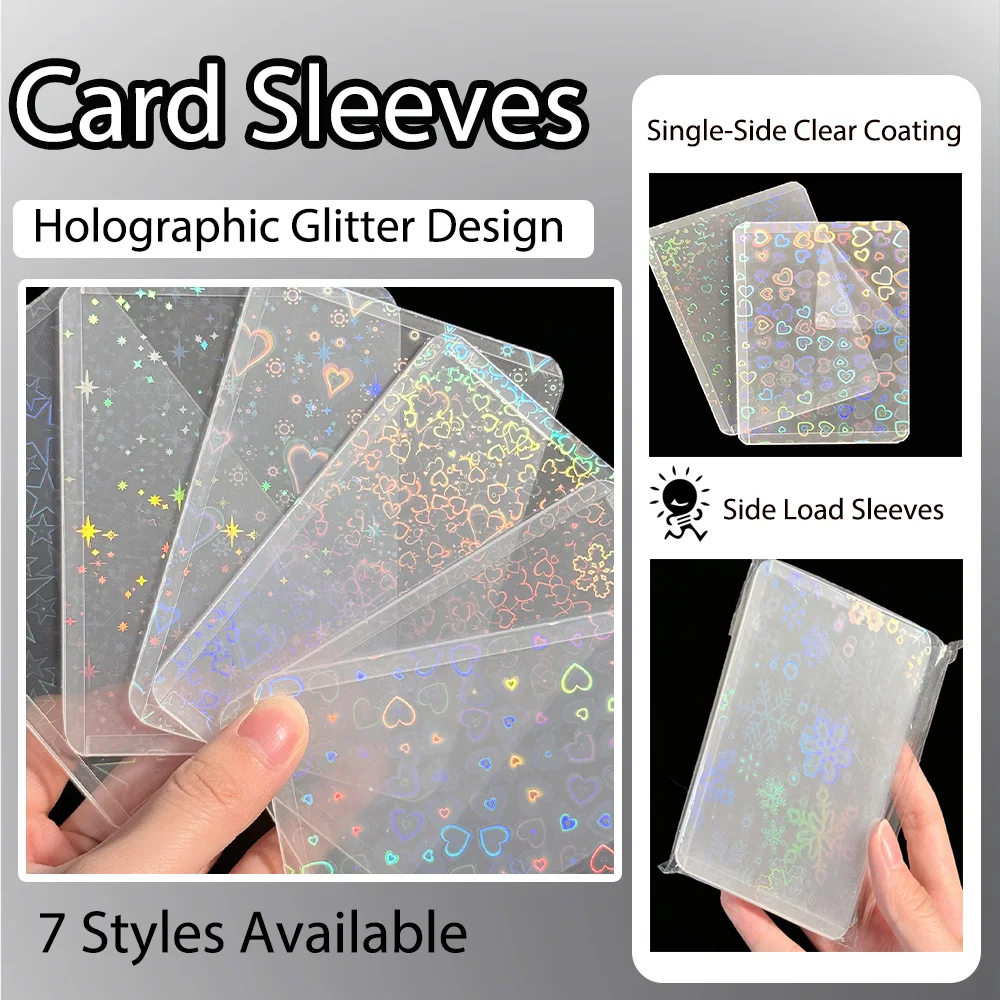 10Pcs B8 Side Opening Holographic Laser Card Sleeves PVC Holder Protector with Single-Sided Film for TCG Cards 3inch Photocard