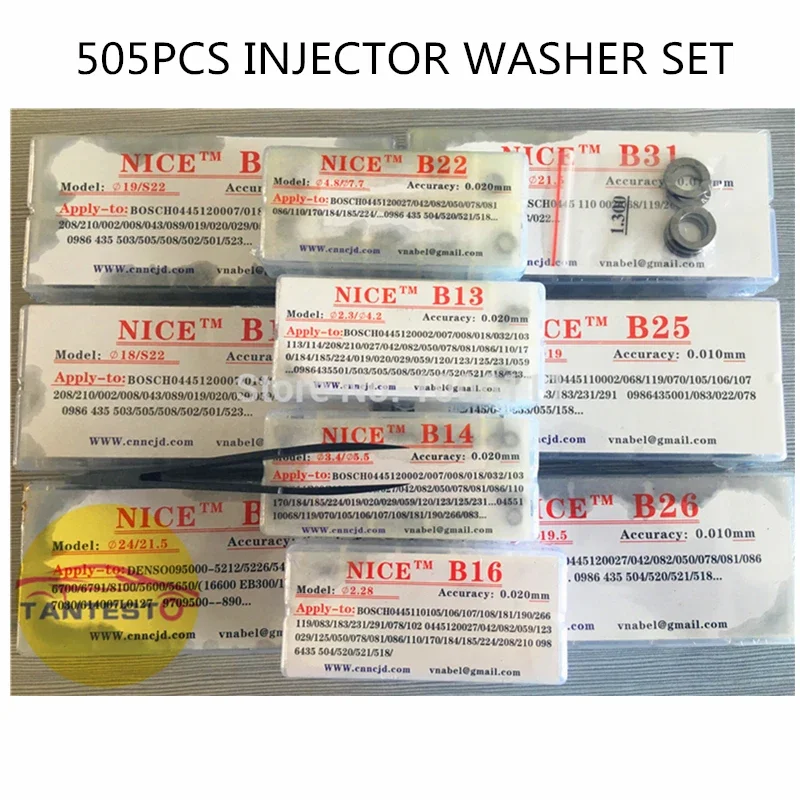 505PCS Common Rail Injector Adjusting Washers Shims Gasket Repair Kits For Bosch Denso B11 B12 B13 B14 B16 B22 B25 B26 B27 B31