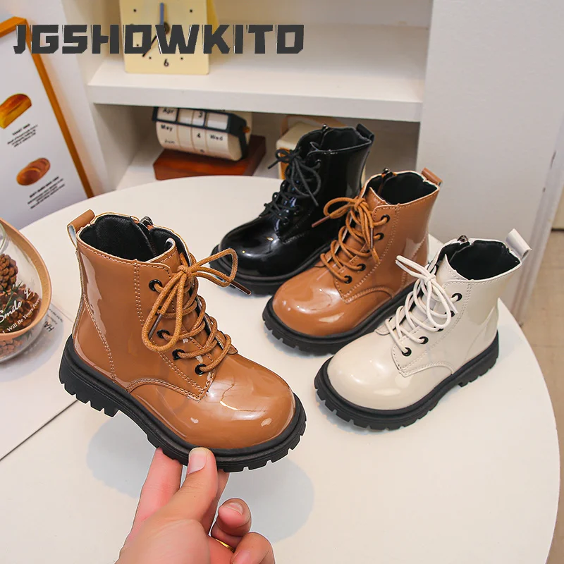 JGSHOWKITO Kids Platform Boots Round-toe Simple Leather Boots for Boys Girls Causal Non-slip School Catwalk Children Ankle Boots