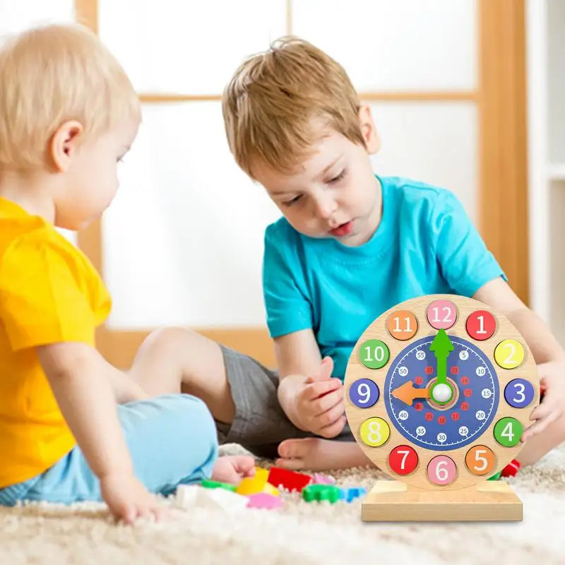 

Clock Learning For Kids Wooden Teaching Time Clock For Kids Color Sorting Colorful Telling Time Analog Clock Learning Clock For