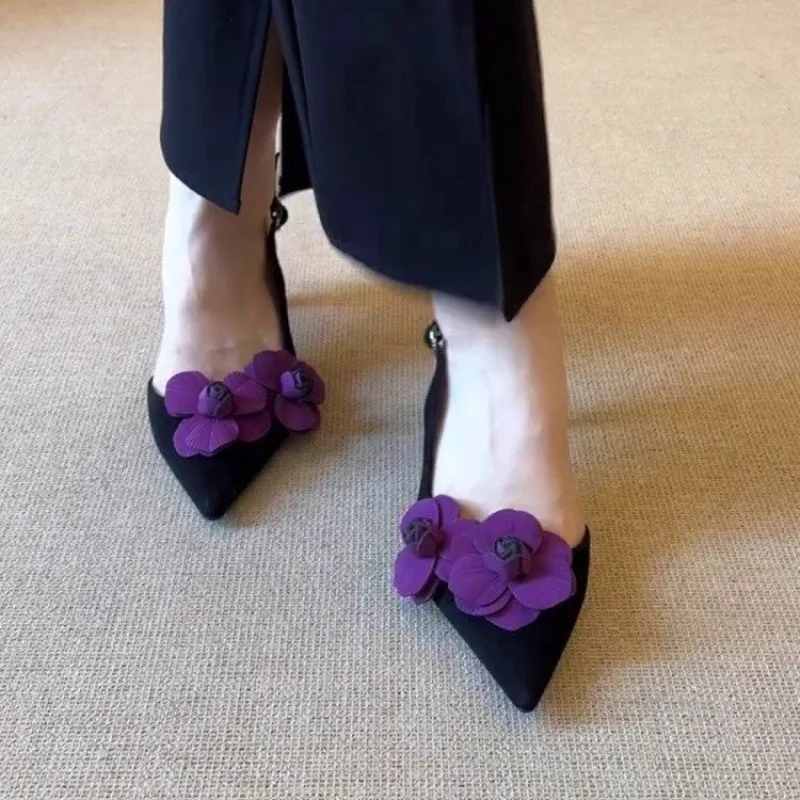 2026 Summer New Retro Pointed Toe Decal Women's Shoes Fashion Outdoor Party High Heels Sandals Sandalias Mujer，Stiletto Heels