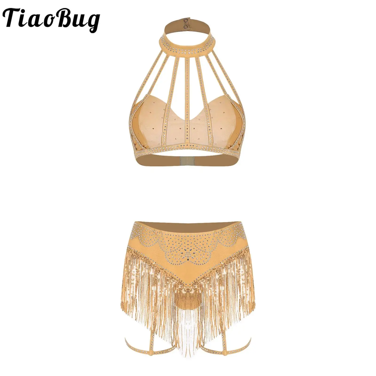 

Женский сексуальный укороченный топ с открытой спиной и блестками для танца живота и трусы с кисточками, юбки, повязки на бедра для вечерние клубные танцевальные наряды