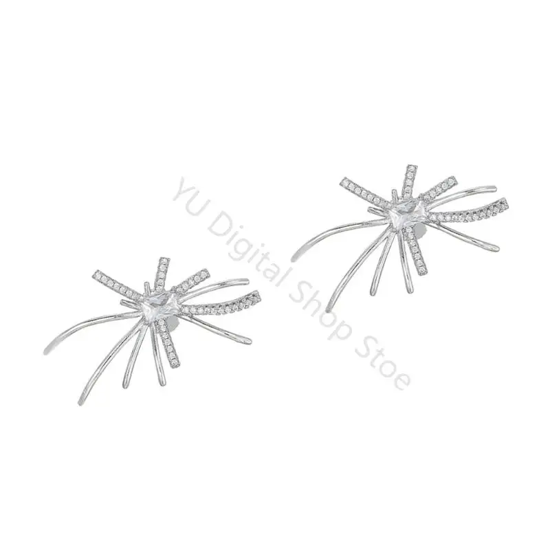 96BA Open-Ear-Schmuckclips mit achtbeiniger Form, silberfarbenem Metall und klarem Stein, Paar für FreeClip 1 und FreeClip – Detail 7