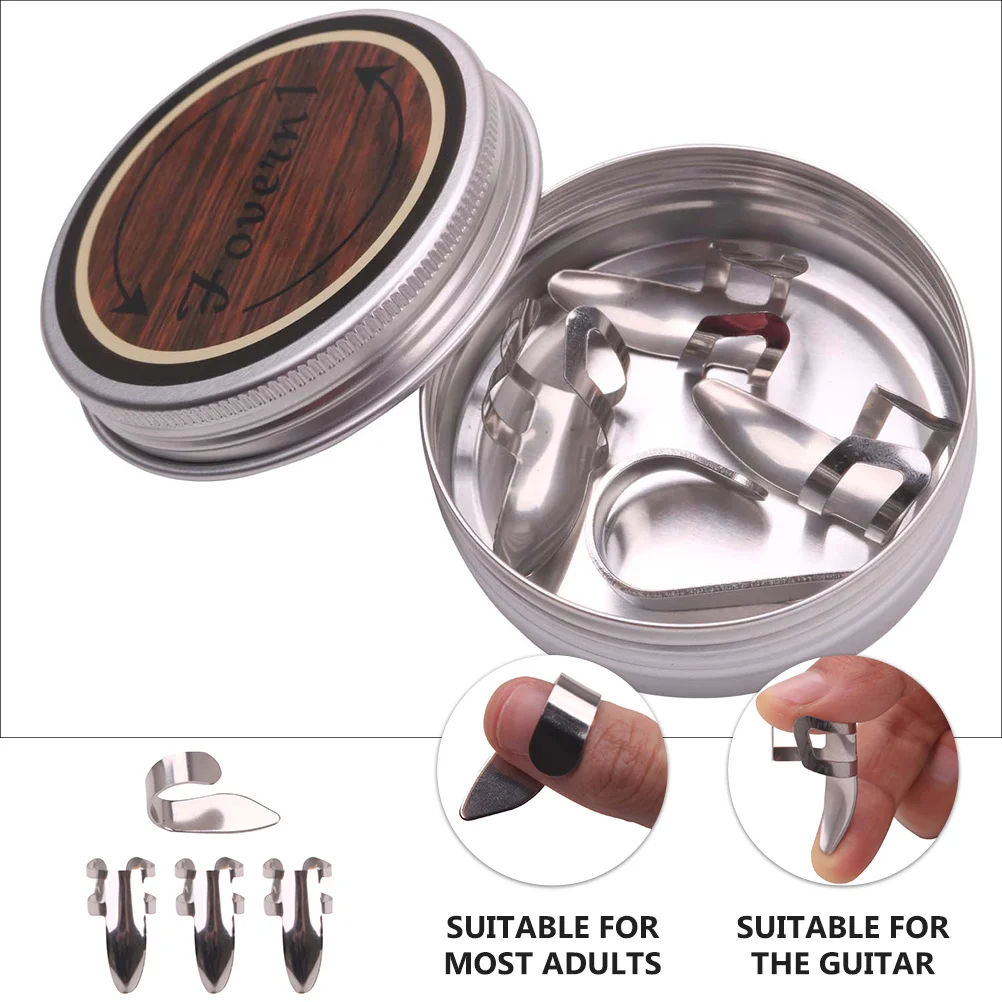 

Stainless Steel Finger Cots Picks Set Guitar Thumb Plectrum Smooth Cover Lifelike Sound Full Control Adult Size Nail Guard