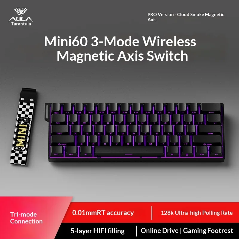 Aula Mini 60 Magnetic Axis Mechanical Keyboard Tri Mode Wireless 24g Bluetooth Wired Rgb Backlit Pink For Fps Cs Esports Gaming