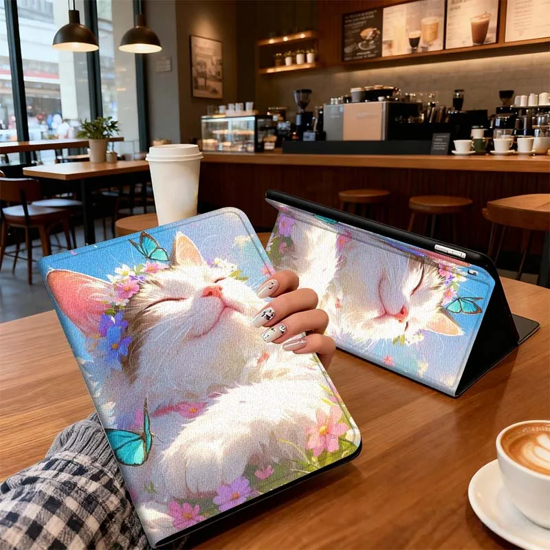 

Cartoon Cat Art Flower For Xiaoxin Lenovo Pad Tab K10 K11 M10 P12 P11 Pro GT Gen2 Plus Legion Y700 Y900 12.1 Tablet Case