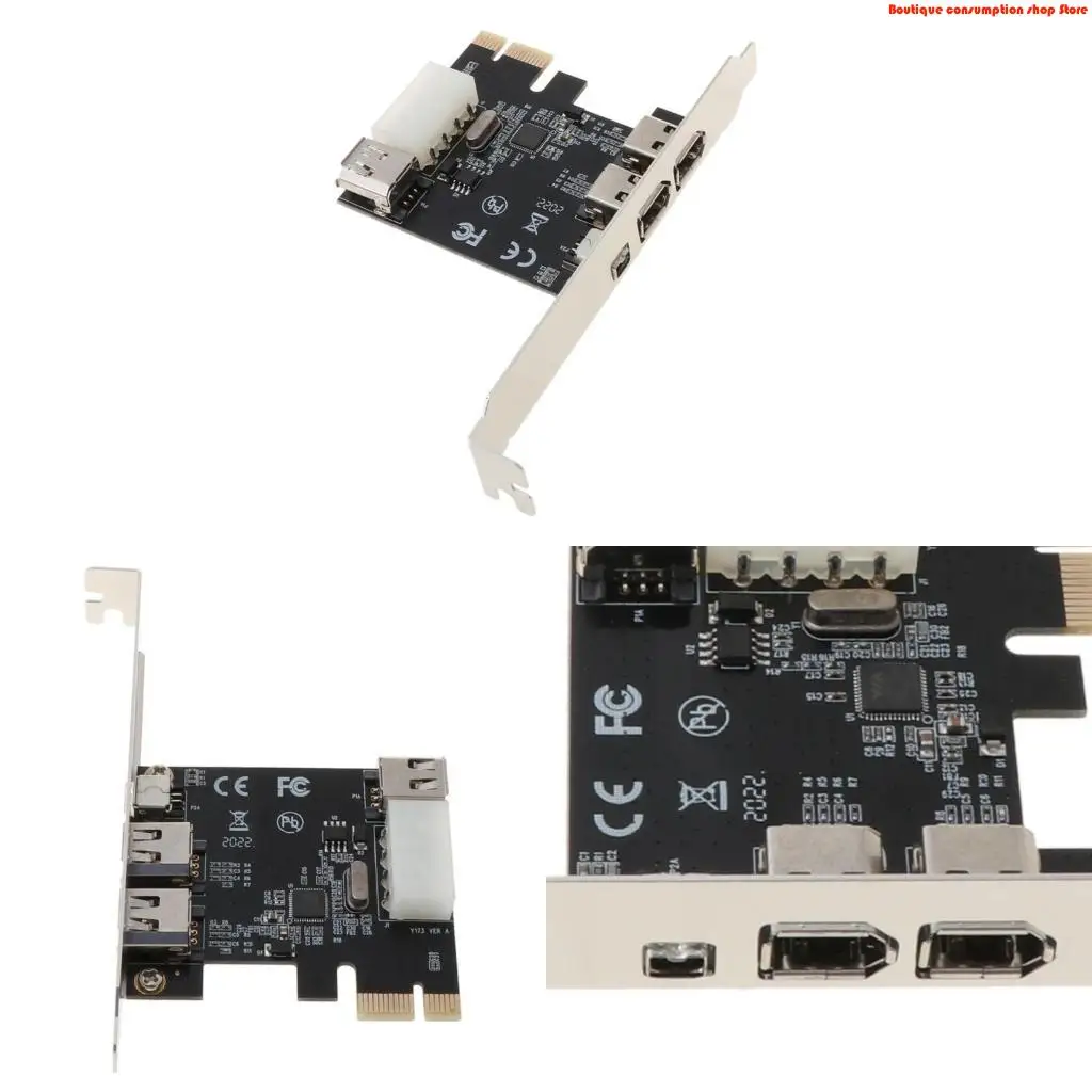 L9NA PCI-e 1X IEEE 1394A 4 Port(3+1) Firewire Card Adapter 6-4 Pin Cable For Desktop