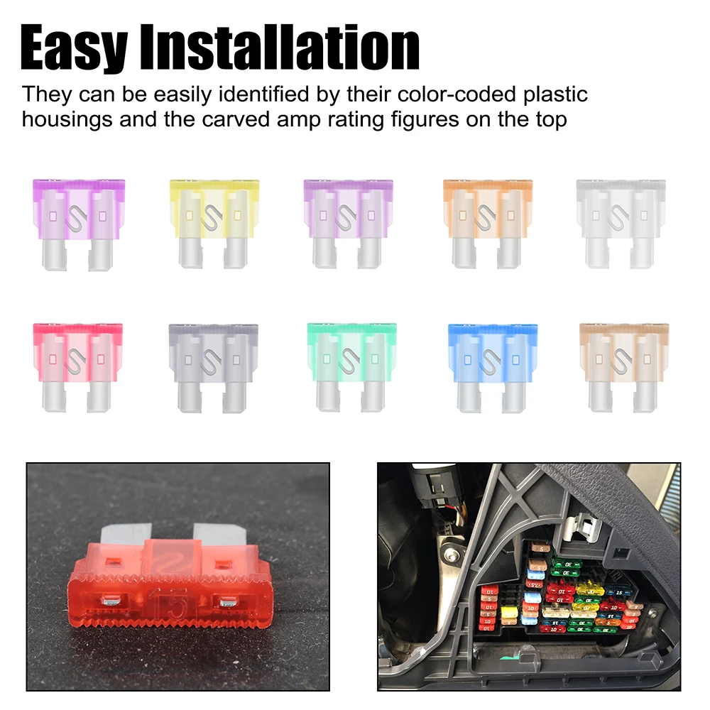 100PCS With Box Clip Auto Car Truck 2-35A Fuse Car Fuse Profile Medium Size Blade Type Combination Car Blade Fuse Set