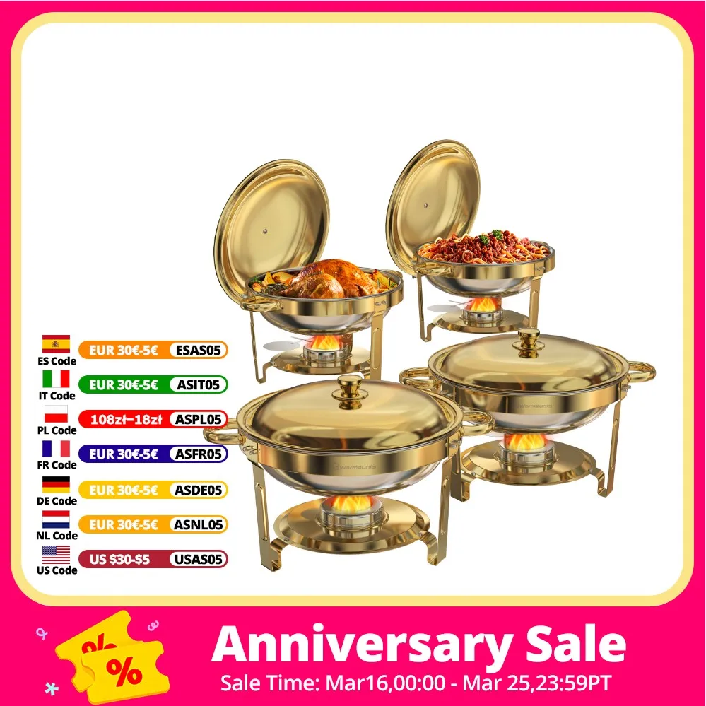 Runde Chafing Dishes für Buffet, 5 Qt, hochwertiges Chafing Dish Buffet-Set, Speisenwärmer für Partys, Buffet, Hochzeit, Geburtstag
