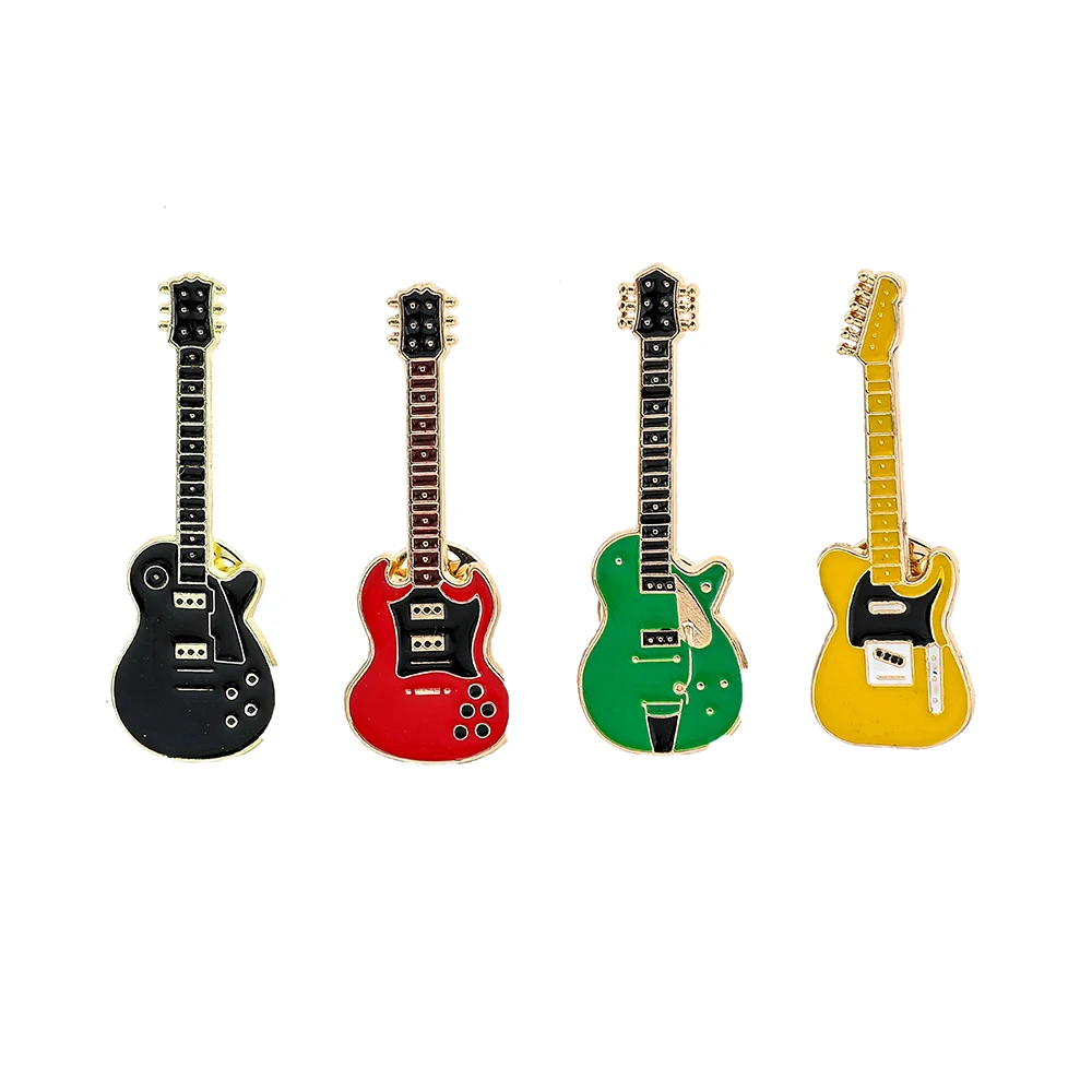 Cartoon-Gitarrenbrosche, Modeaccessoire, lustige Metall-Gitarrenbrosche, Rockband-Gitarren-Emaille-Pin, Jeanshemd