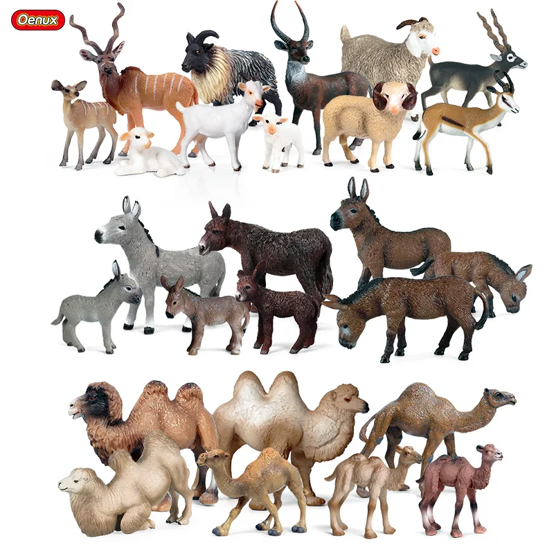 Oenux-figuras de acción de animales salvajes del desierto para niños, modelo de PVC de alta calidad, Decoración, regalo, Camel, Antelope, Argali, Donkey, alce, ciervo