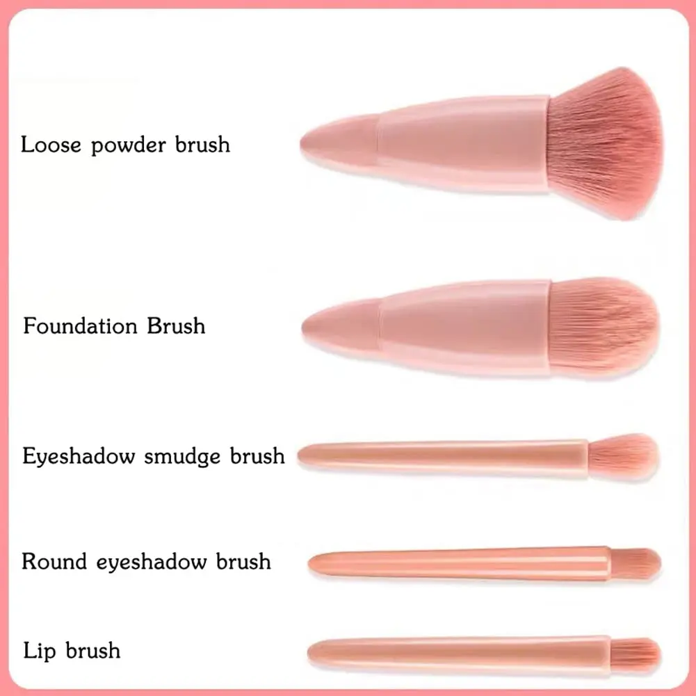 Mini ensemble de pinceaux de maquillage avec miroir, 5 pièces, pinceaux cosmétiques de voyage multifonctionnels, non parfumés, outils de maquillage de conception de pinceaux de paume