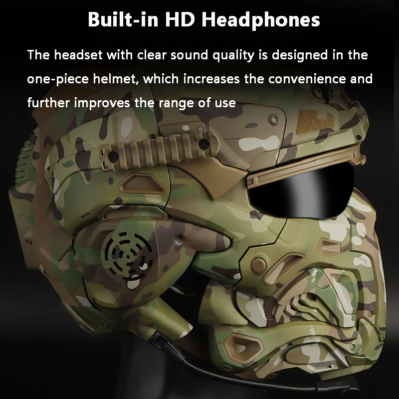 Assault Helmet Tactical Mask, Integrated Design, Built-in Communication Headset, Anti-Fog Fan, Replaceable Lenses