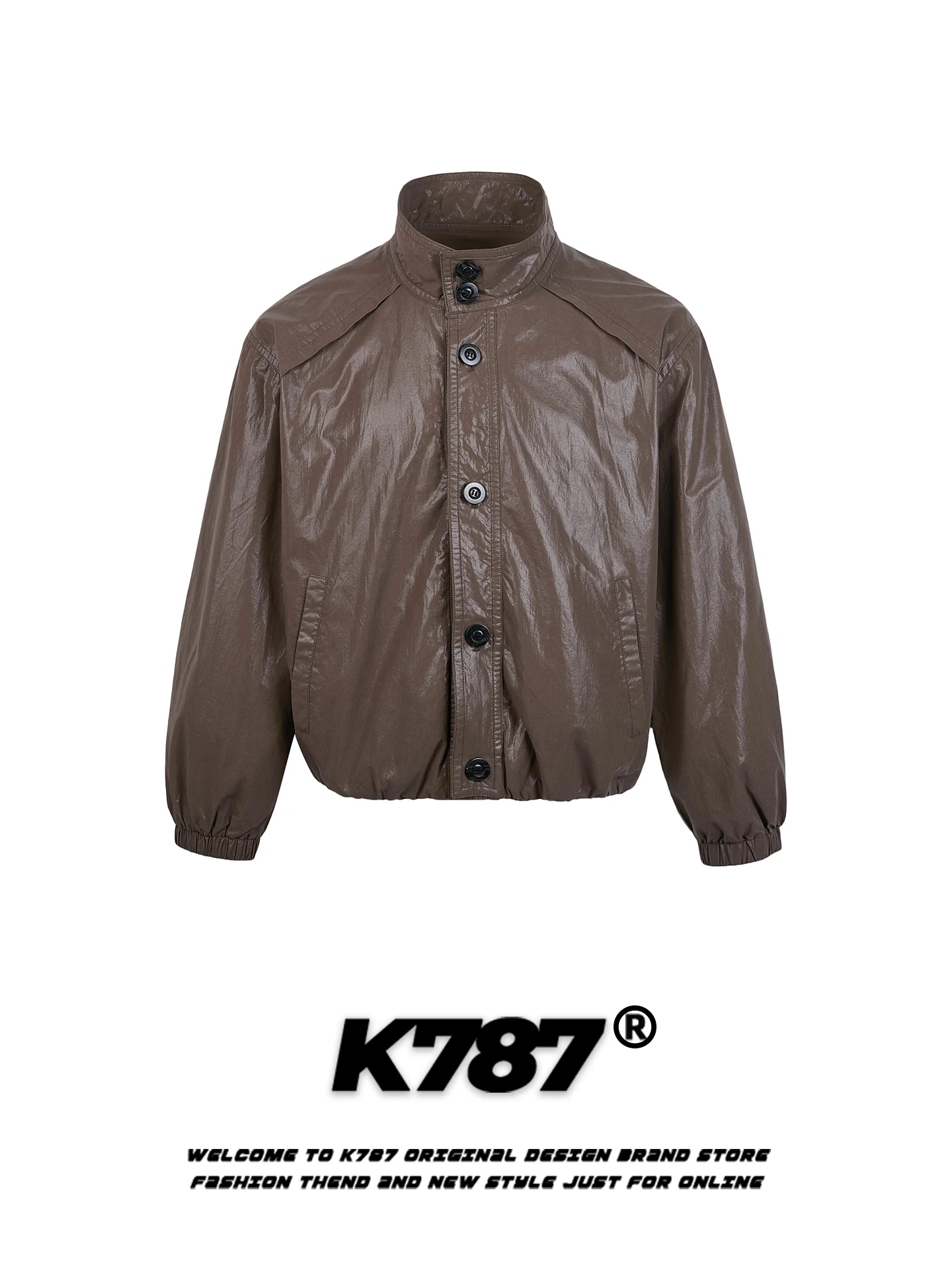 

K787 American Sle Street Pure Color Casual Loose Motorcycle Wind Boxy ort Coat Spring ex Stand Collar Jaet