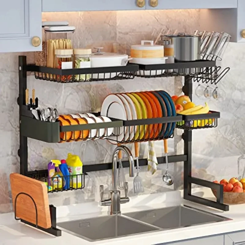 

Over Sink (31inch≤Sink Size≤39.5inch) Dish Drying Rack (Expandable Height/Length) Snap-On Design 3 Tier Kitchen Large