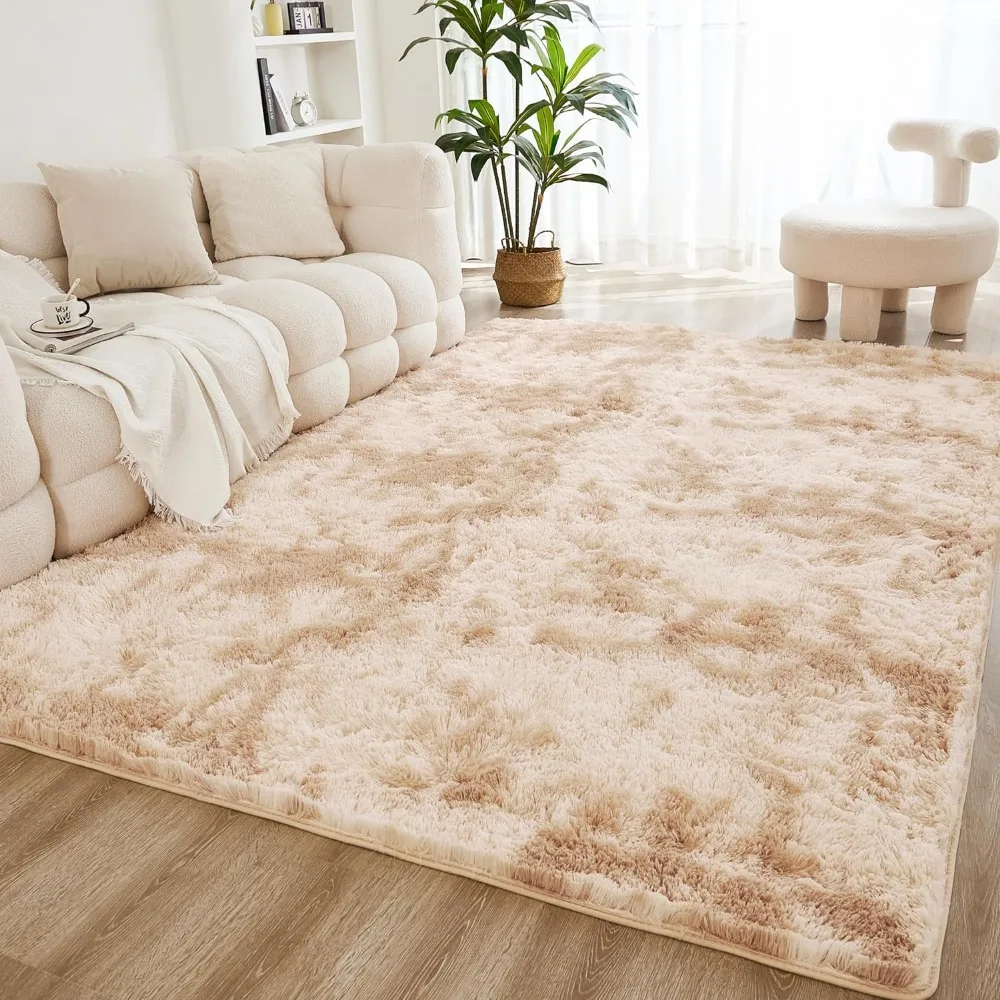 

5x8 Shag Area Rug for Living Room Bedroom, Tie-Dyed Beige Fluffy Shaggy Fuzzy Nursery Kids Girls Boys Room Rug