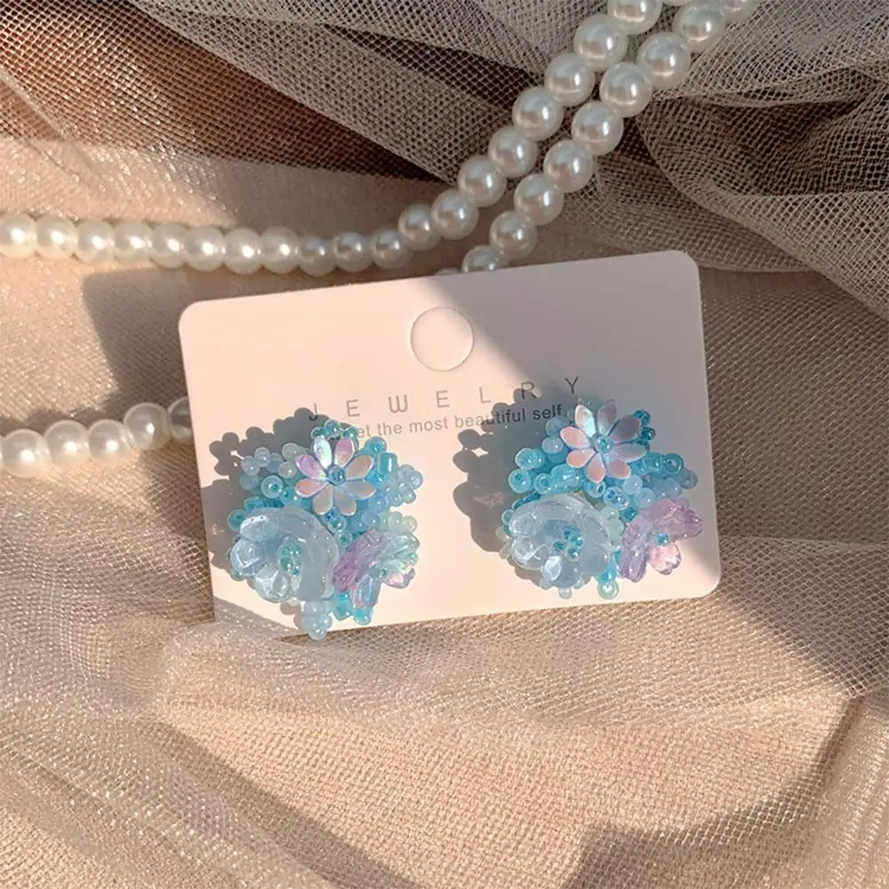 Pendientes de flores de dopamina a la moda estilo de vacaciones romántico dulce niña tachuelas florales accesorios de joyería de oreja de resina para mujer