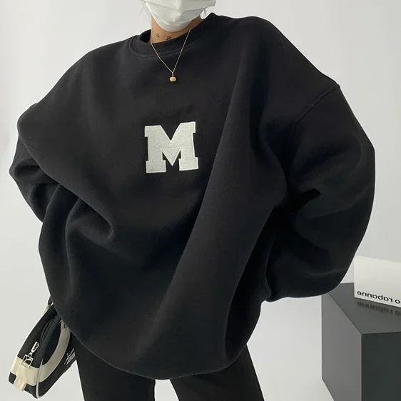 

Vintage Pullover Letter Embroidery Long Sleeve Casual Streetwear Hip Hop Sweatshirt Baggy All-match O-neck Loose Oversize Hoodie