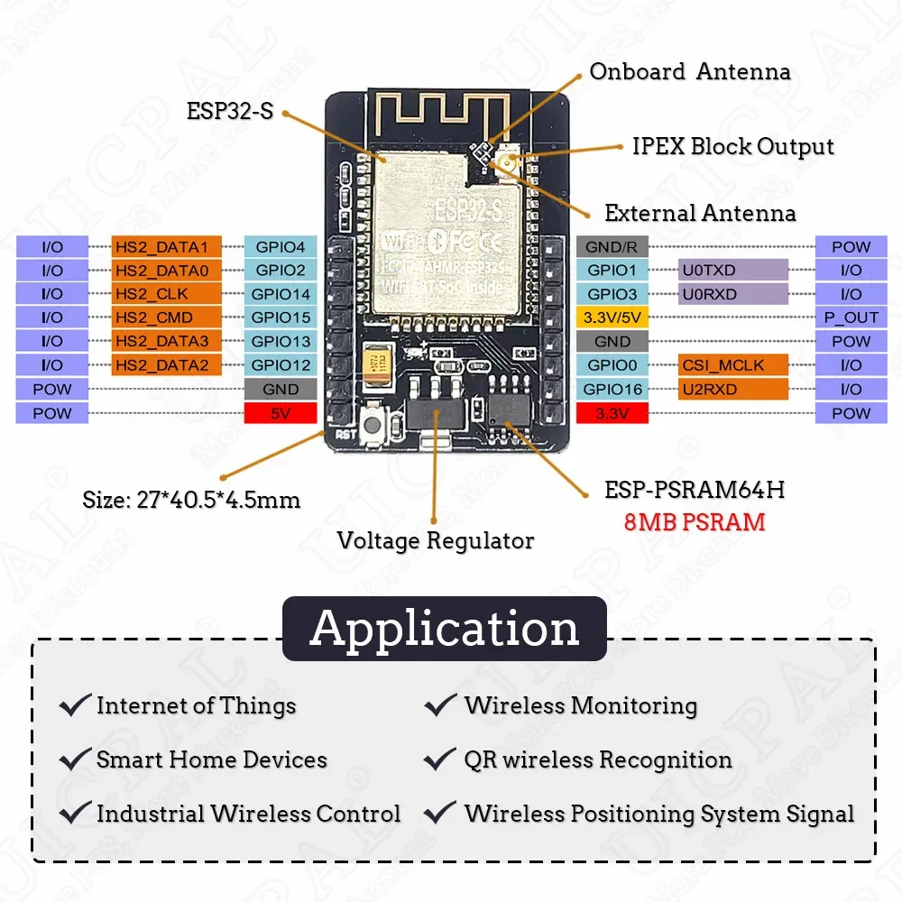 ESP32 CAM with OV2640 Camera Module Kit 8MB PSRAM 2.4G WIFI 3dbi Antenna 66 120 160 Degrees 650nm 850nm Night Vision 2MP 24Pin