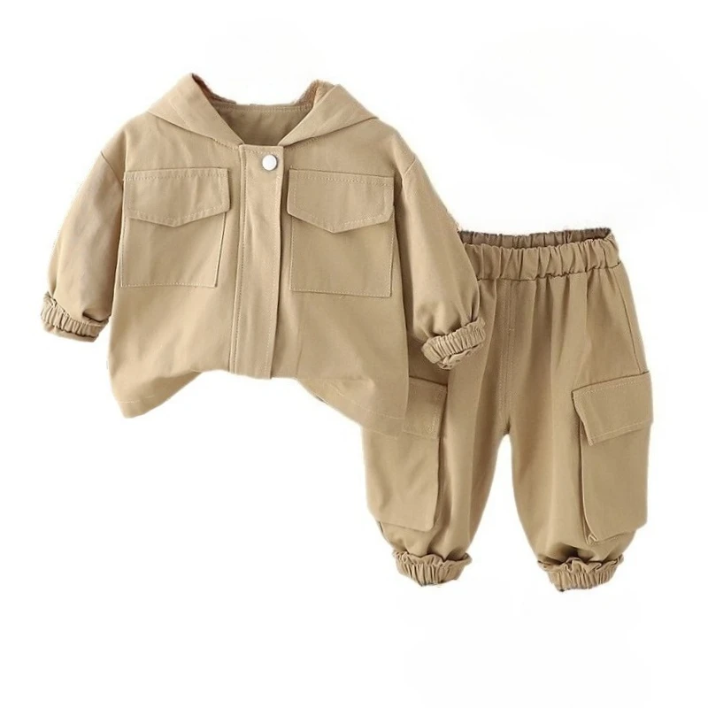 

New Spring Autumn Baby Clothes Suit Children Boys Long Sleeved Hooded Jacket Pants 2Pcs/Set Infant Solid Outfits Kids Tracksuits