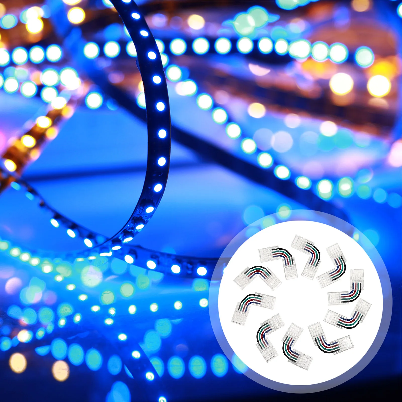 

10Pcs LED Strip Connectors Solderless 4-Pin 10mm Wide Rgb Adapter Corner Connector Strip Light Terminal LED Light Connectors
