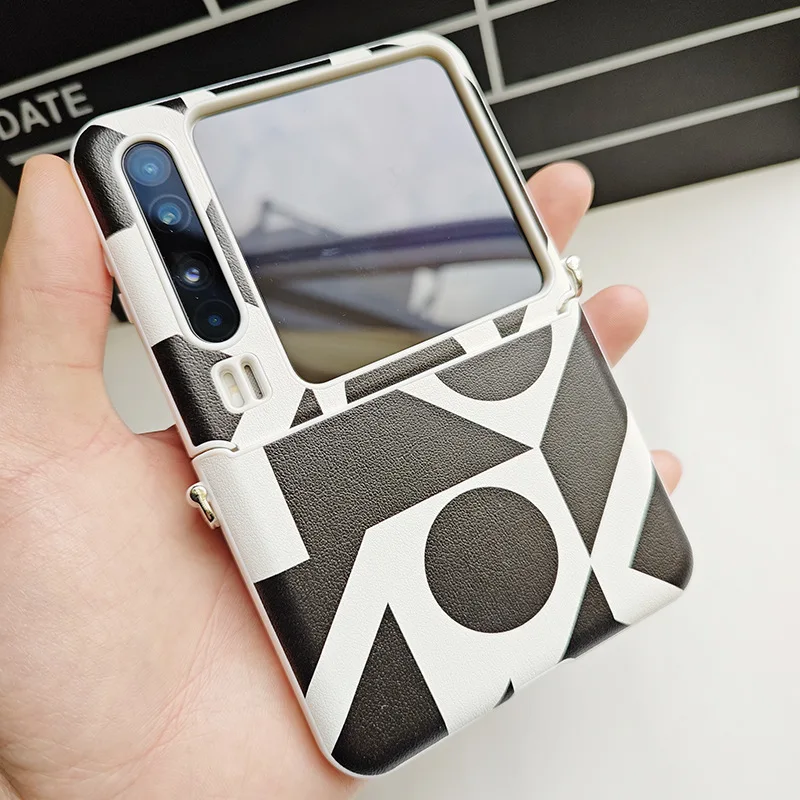 

Роскошный чехол для мобильного телефона из искусственной кожи с геометрическим узором и большим отверстием для Huawei Pura X Sleeve Axis, полная защита, простой складной чехол