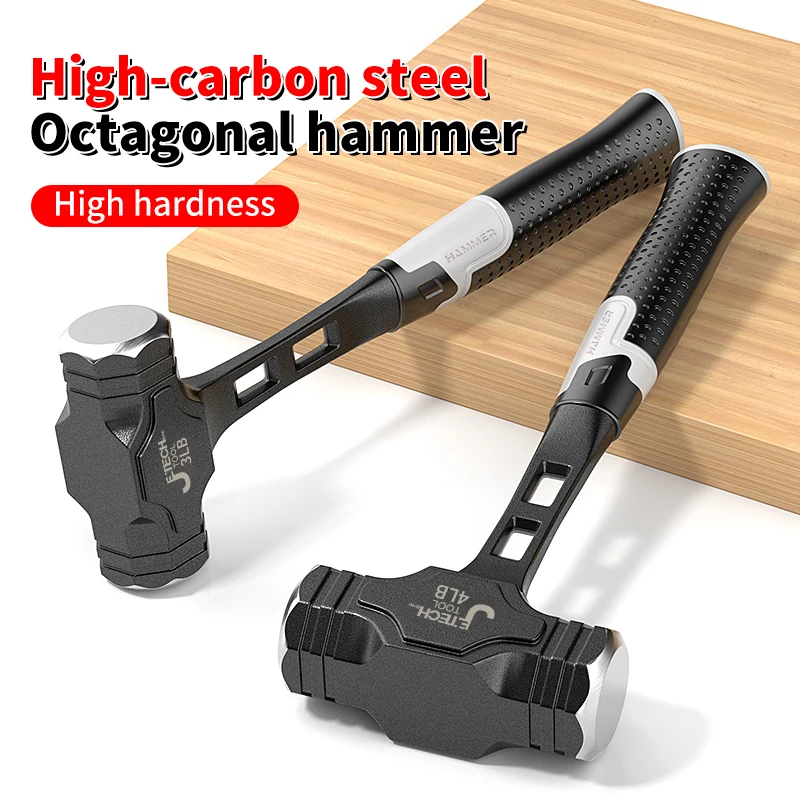 1 industrial octagonal hammer, 2/3/4 pounds, non-slip handle hammer, high carbon steel integrated hammer, professional masonry s