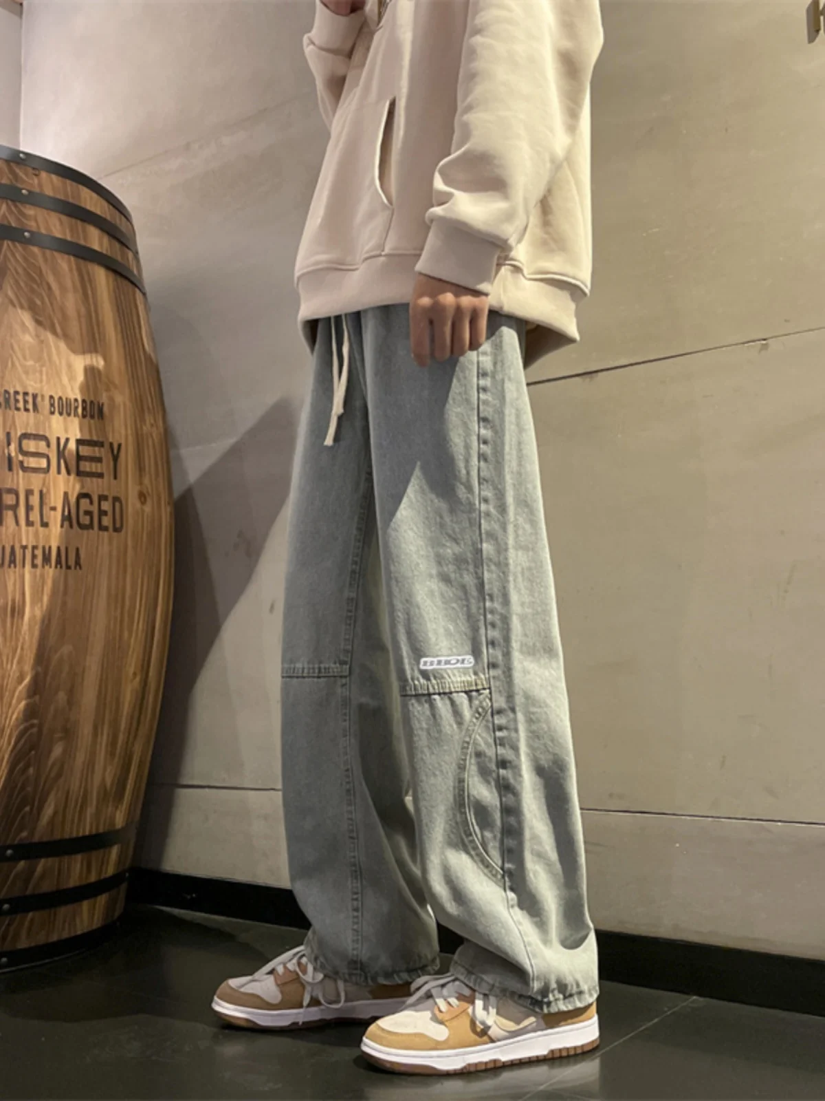 

American High Street Men's Jeans Straight Loose Washed Casual Pants Hip Hop Cool Wide Leg Long Trousers Street Style