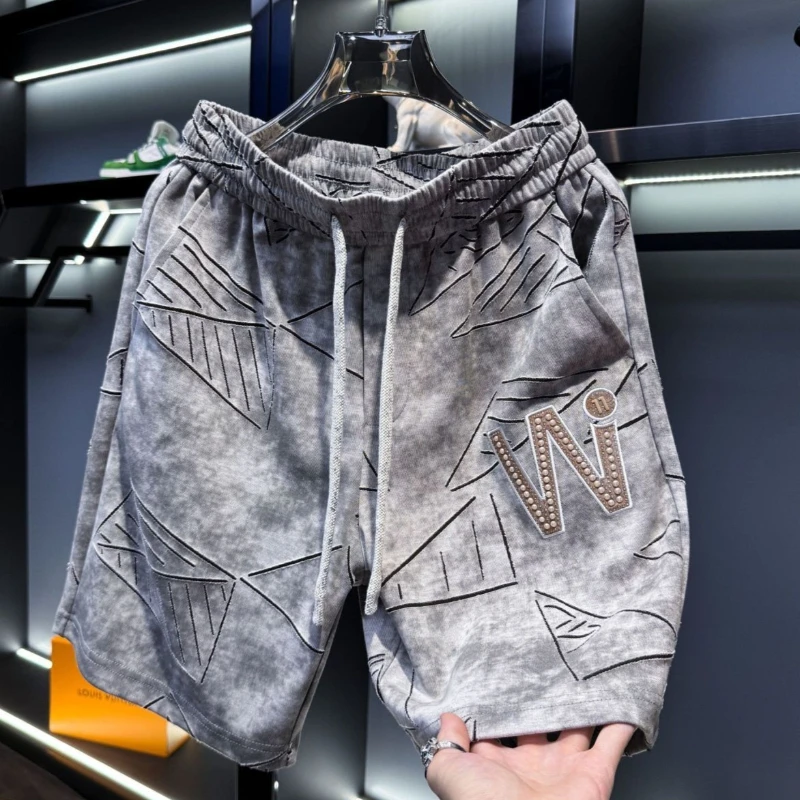 

Mens Shorts Harajuku Streetwear Ice Silk Printed Shorts Lightweight Breathable Knee Length Summer Casual Beach Unisex Fashion