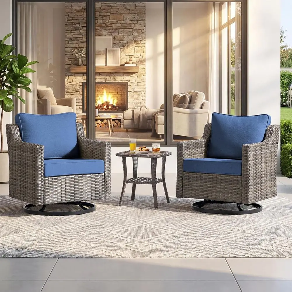 

3-Piece Outdoor Furniture Set: Patio Chairs with 4 Cushions, Wicker Swivel Rocker Chairs, and Side Table - Ideal for Garden, Dec