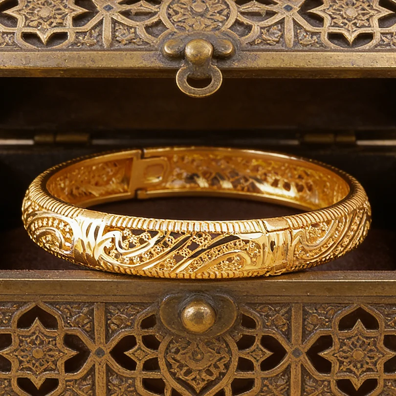 24K Gold Color Bangles for Women Ethiopian Middle East Wedding Jewelry, Dubai Bracelets Wedding Jewelry