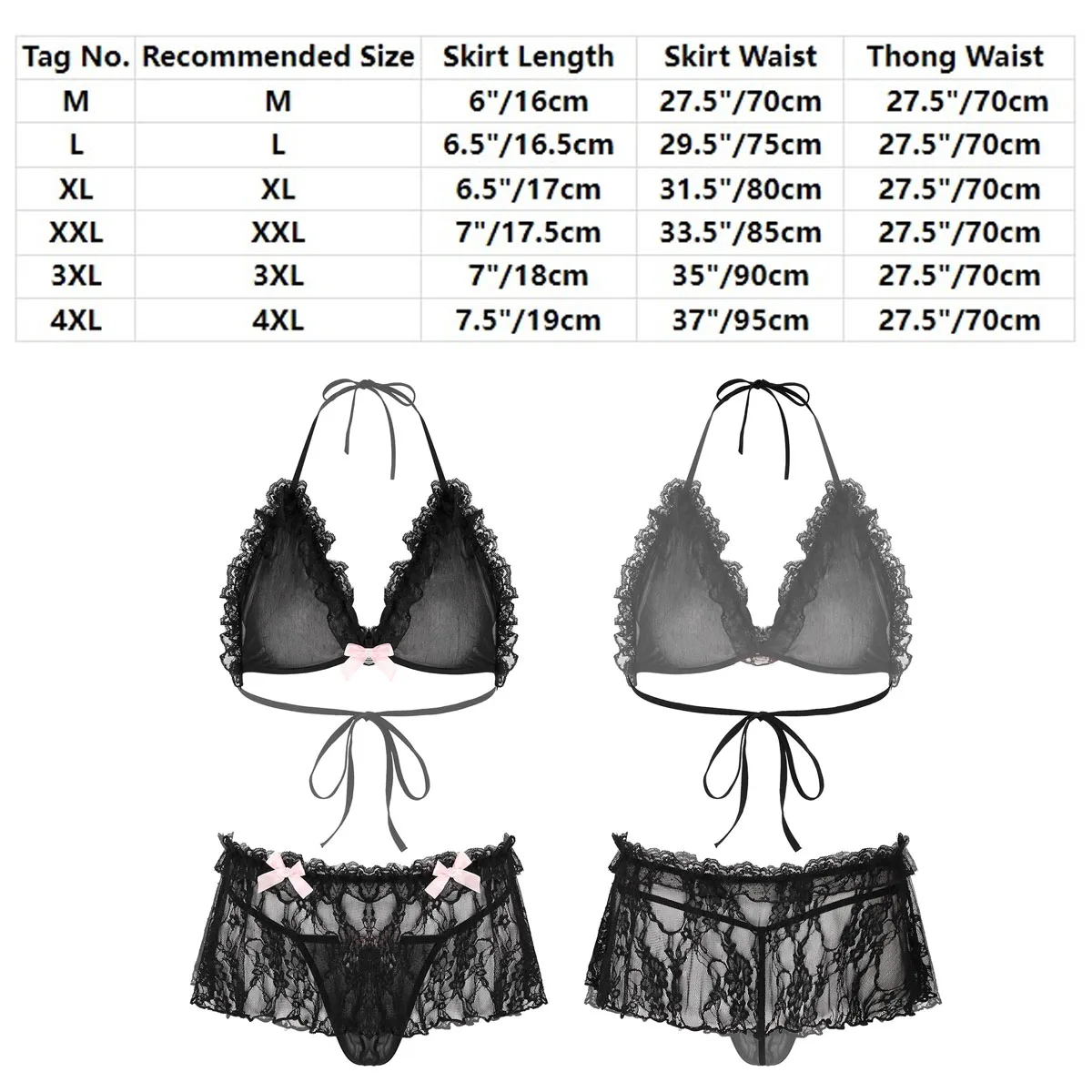 Mens Lace Sissy  Lingerie Set Erotic Crossdress See-though Underwear Spaghetti Straps Bra Top with G-string Panties Briefs