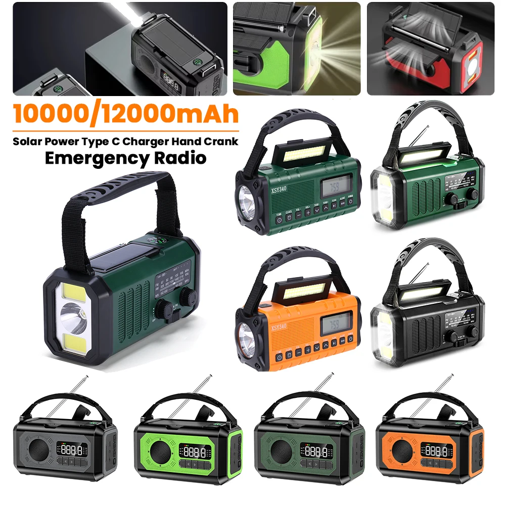 

Солнечная погодная радиостанция 16000 мАч-12000 мАч фонарик с рукояткой аварийное радио лампа для чтения встроенный динамик для выживания на открытом воздухе