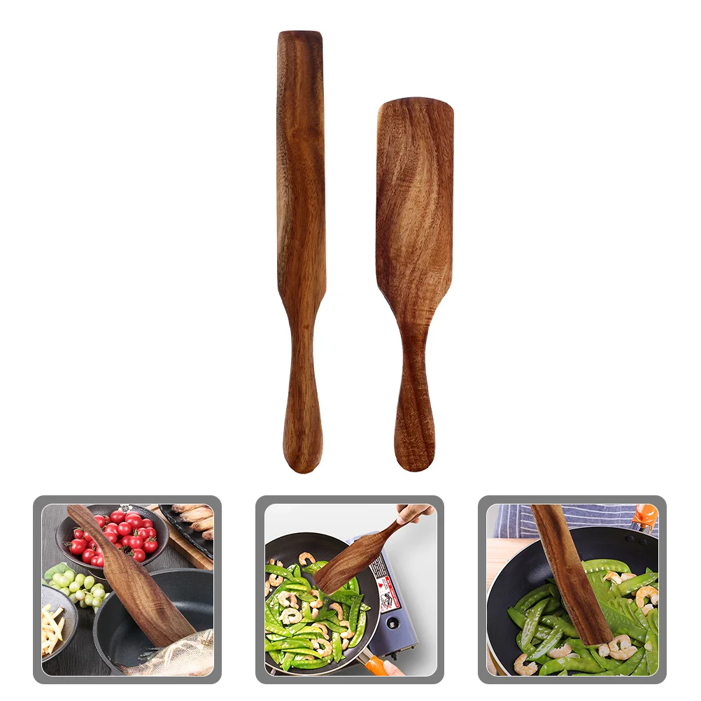 

2 Pcs European Style Long Handle Wooden Catering Hall Tools Spatulas Cooking Daily Use Utensil Leak-resistant